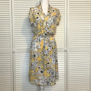 Liz Claiborne Floral V-Neck Short Sleeve Midi Faux-Wrap Dress L